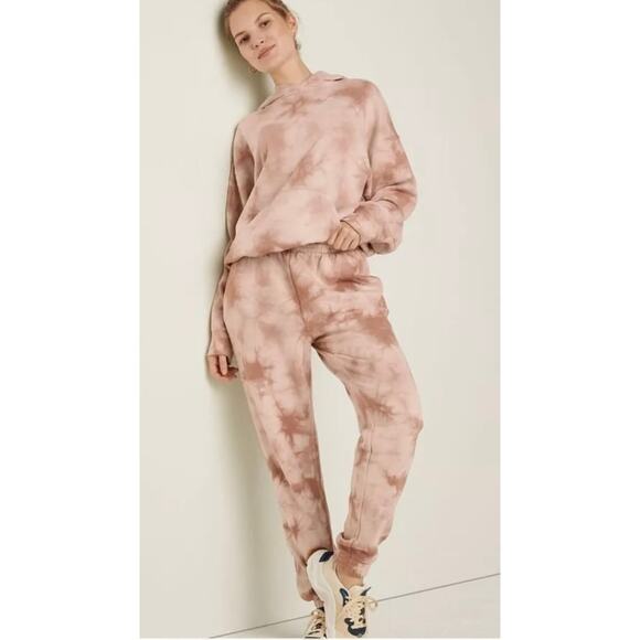 Victoria Secret Pink Hoodie Jogger Set Stucco Beige Cloudy Tie Dye M - Picture 2 of 9